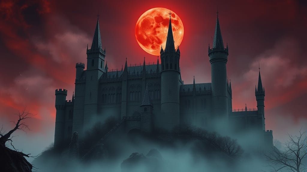 Countess Dracula's Castle Under a Blood Moon