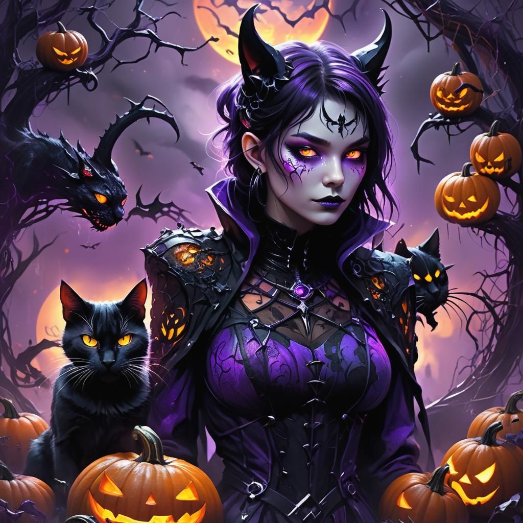 Eerie Androgynous Figure with Cat in Dark Fantasy Style