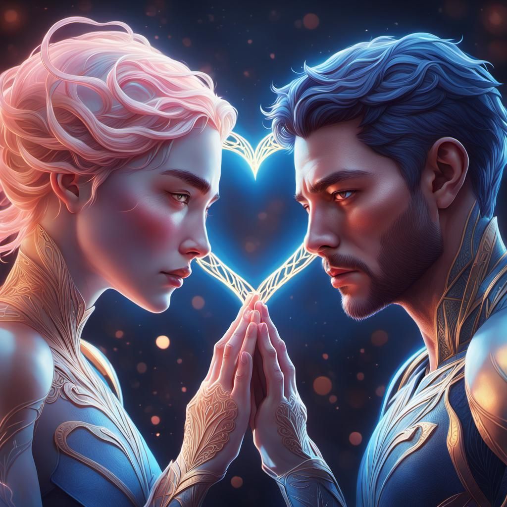 Couple Forming Heart in Digital Art Style