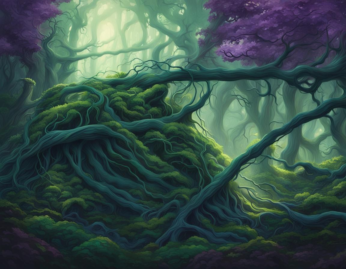 Mystical Forest Concept Art: Crawling Vines and Eerie Ambian...