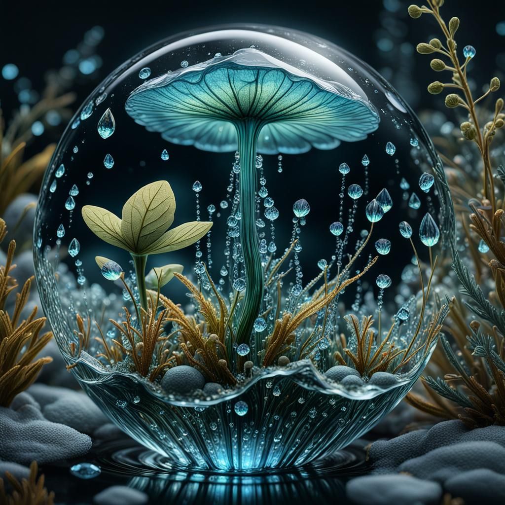 Bioluminescent Water Token in Diamond Drop, 3D Render