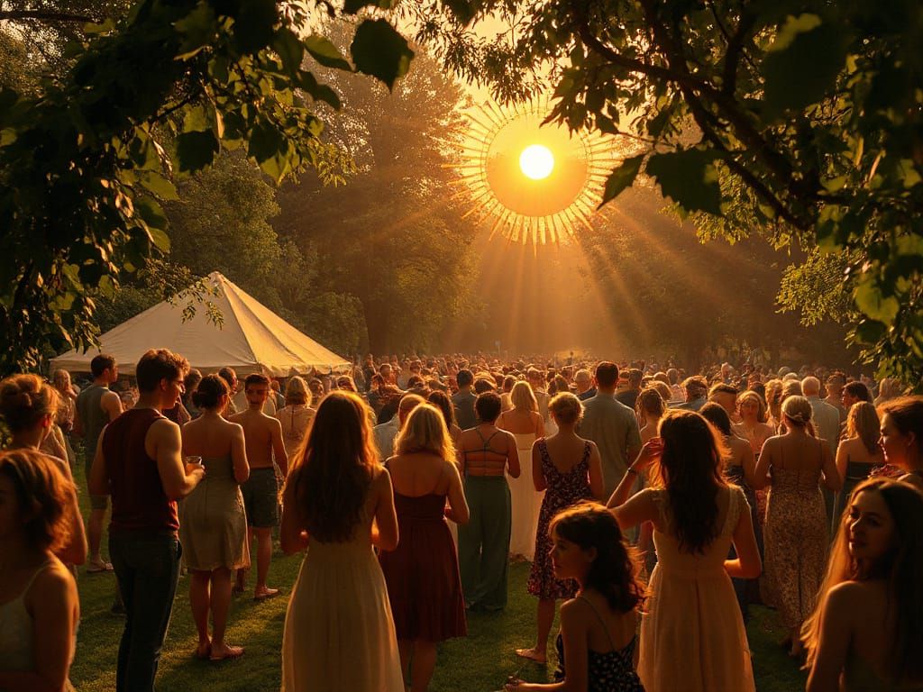 Summer Solstice Celebration in Vibrant Art Nouveau Style