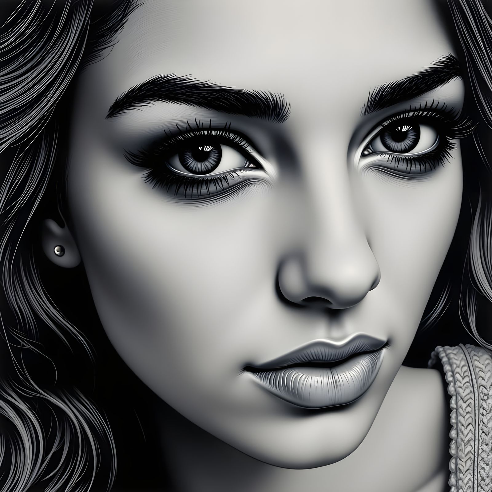 Detailed Portrait in Charcoal Stippling Style