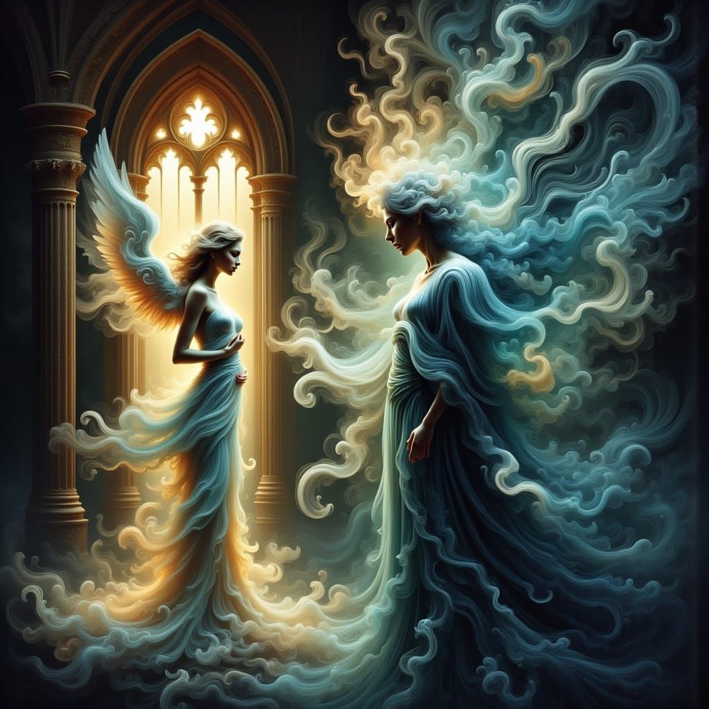 Ethereal God Meets Angel in Fractal Cathedral