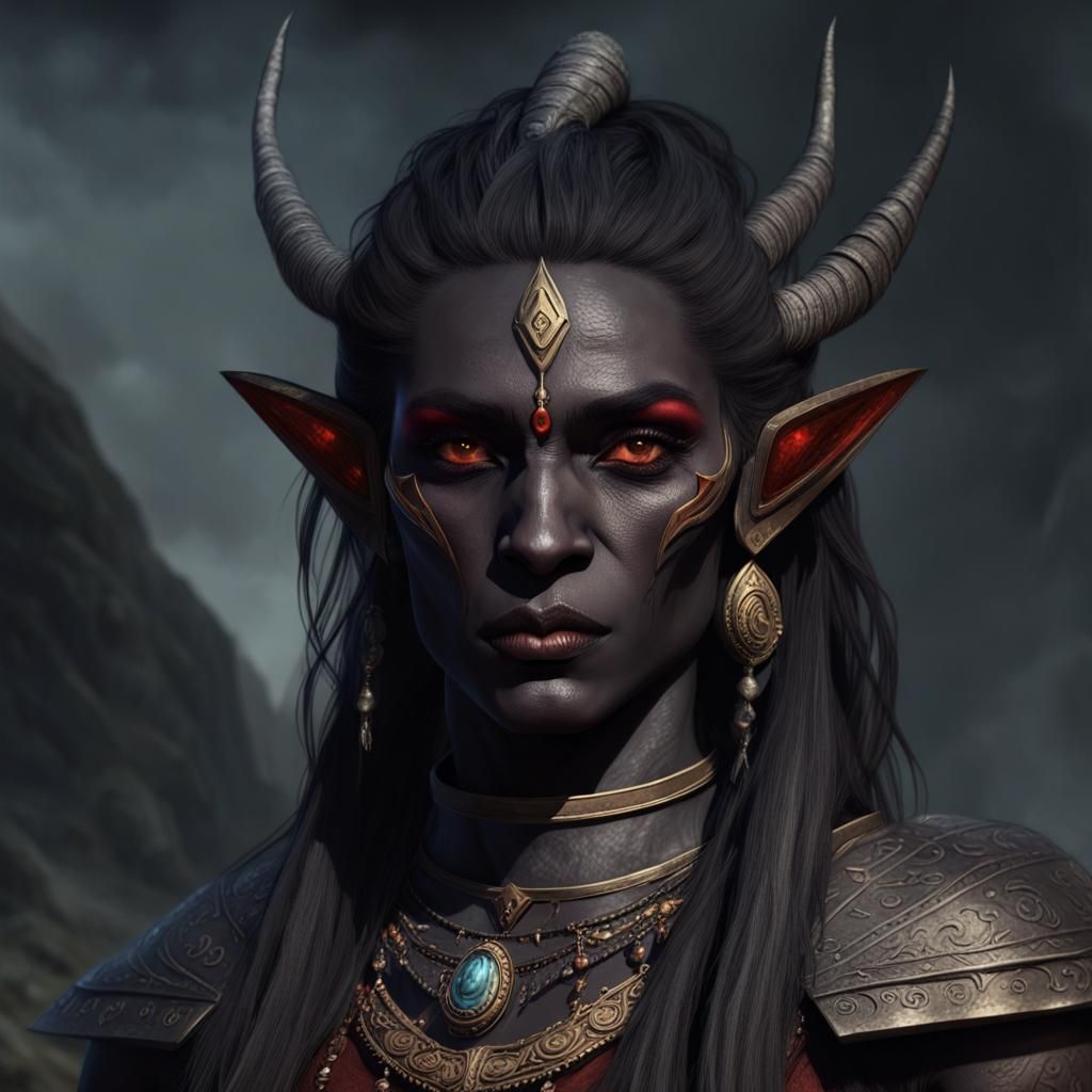 Dunmer Dark Elf Portrait in Aztec and Vedic Style