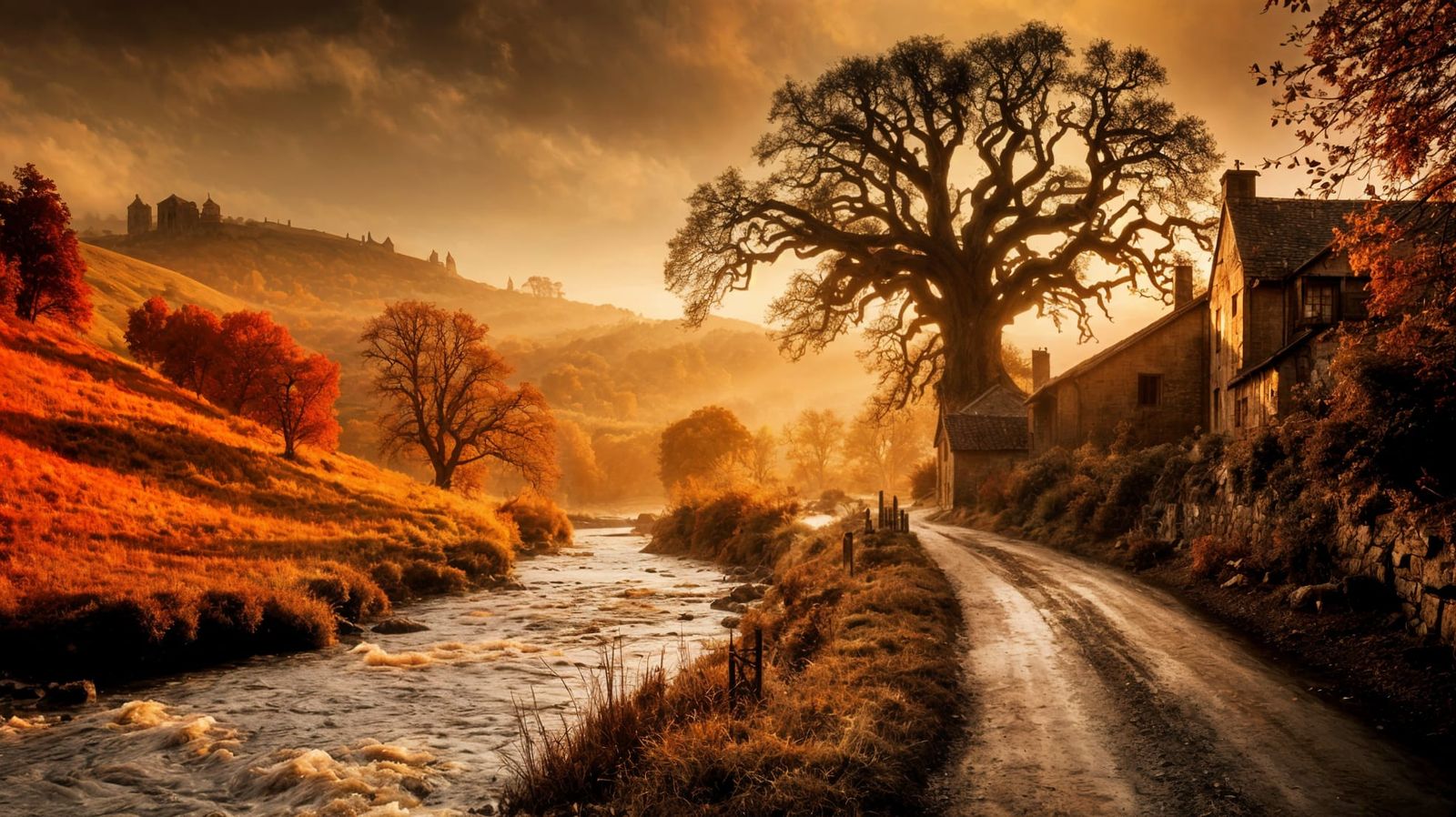 Autumn Medieval Roman Landscape in Fantasy Art Style