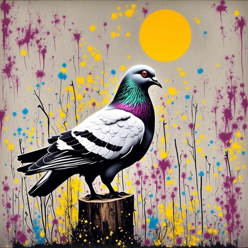 Surreal Graffiti of Peaceful Pigeon in Urban Decay
