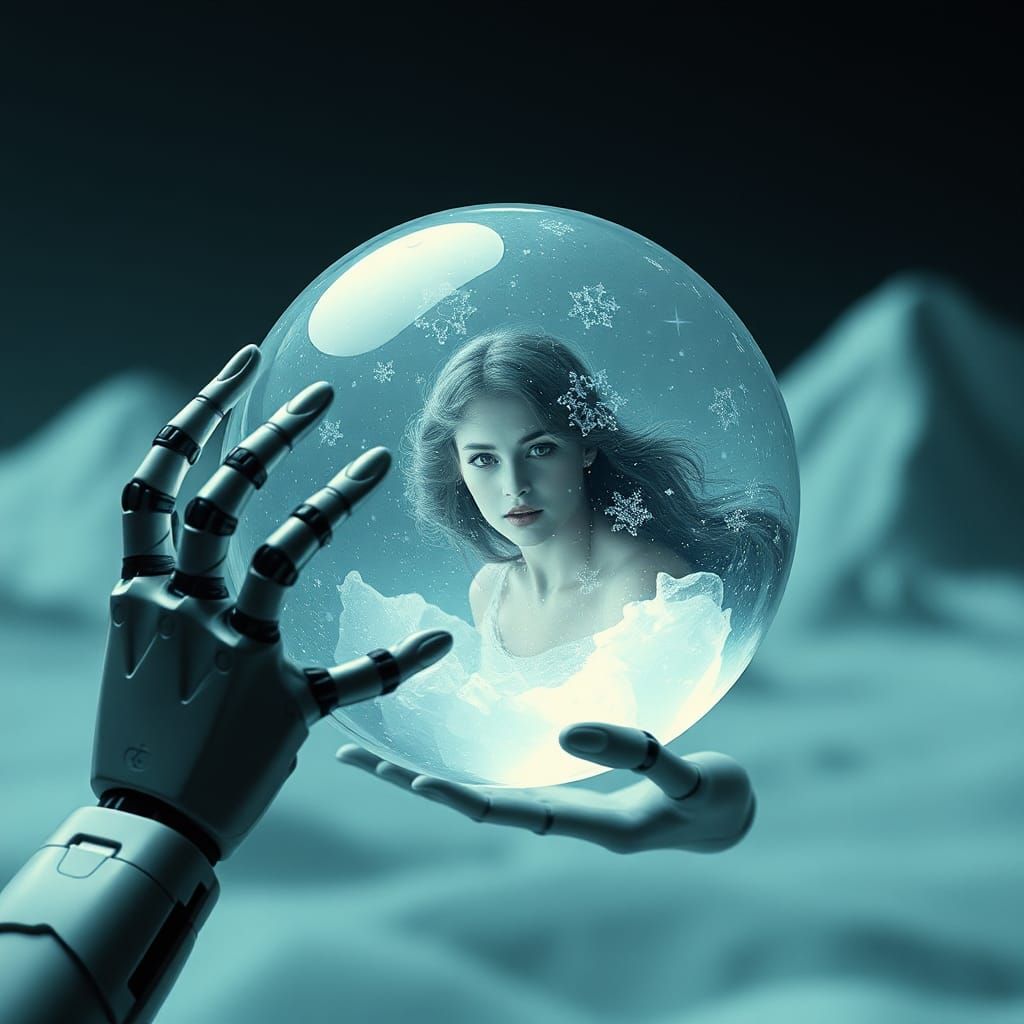 Woman Frozen in Time Inside Crystal Sphere
