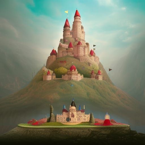 Whimsical Castle Cake in Wes Anderson Style