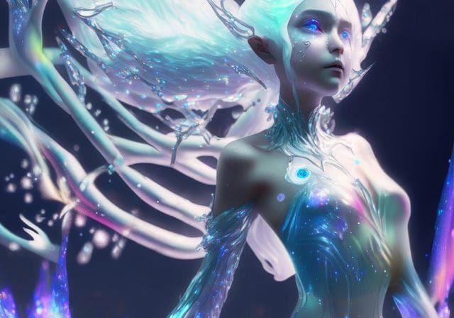 Iridescent Girl in Liquid Metal Dress