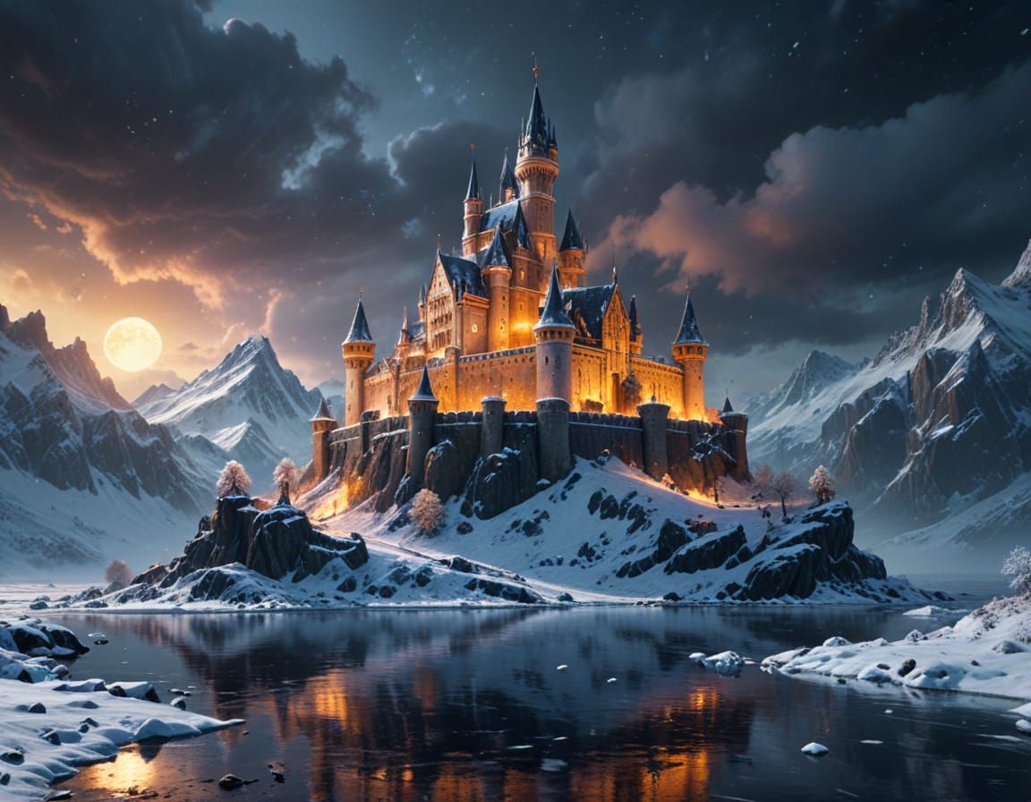 Frozen Castle in Winter Blizzard: Hyper-Realistic Digital Ar...