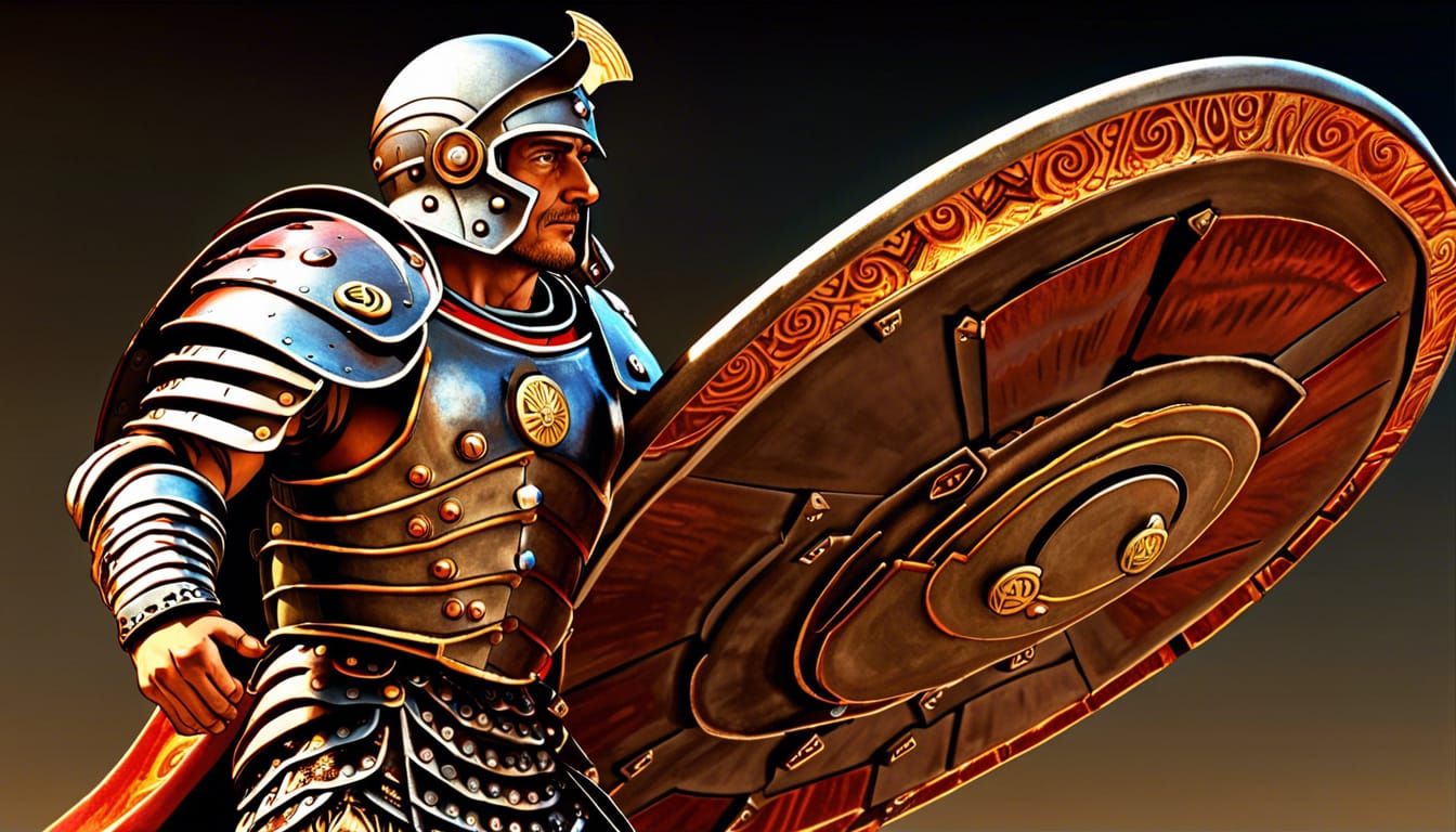 Futuristic Roman Centurion Orbital Drop, Ghibli Style