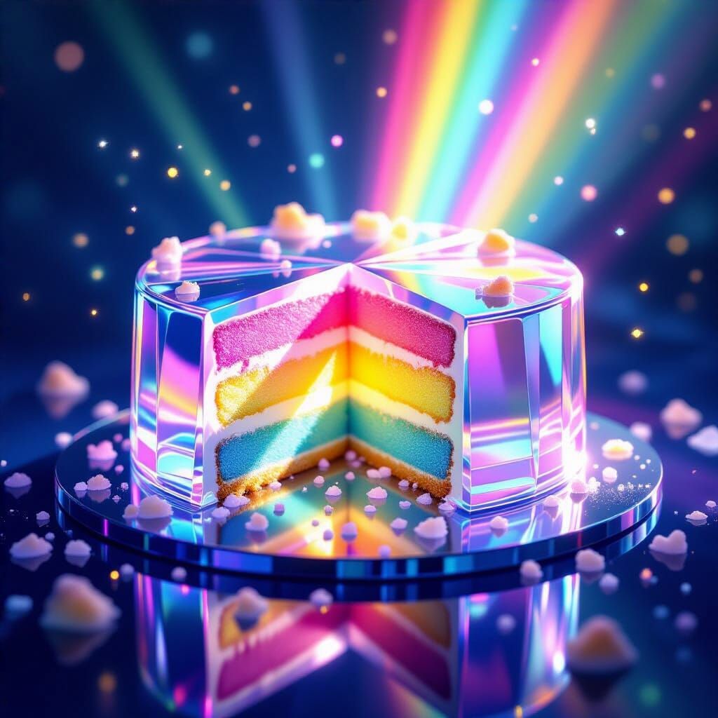 Crystal Cake Refracting Rainbows with Light-Bugs