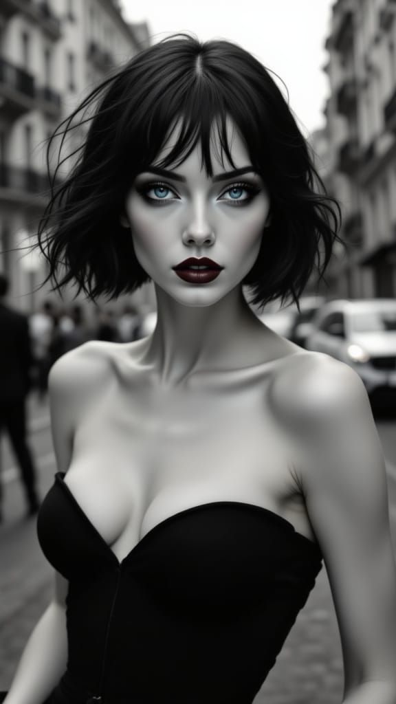 Mysterious Urban Siren in Moody Black and White