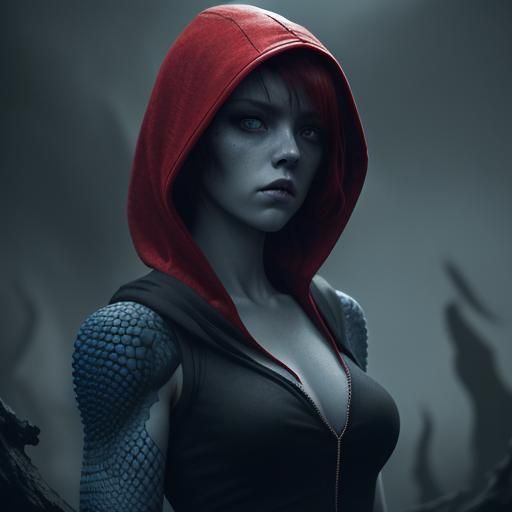 Lovecraftian Woman with Red Hair in Hyperrealistic Style