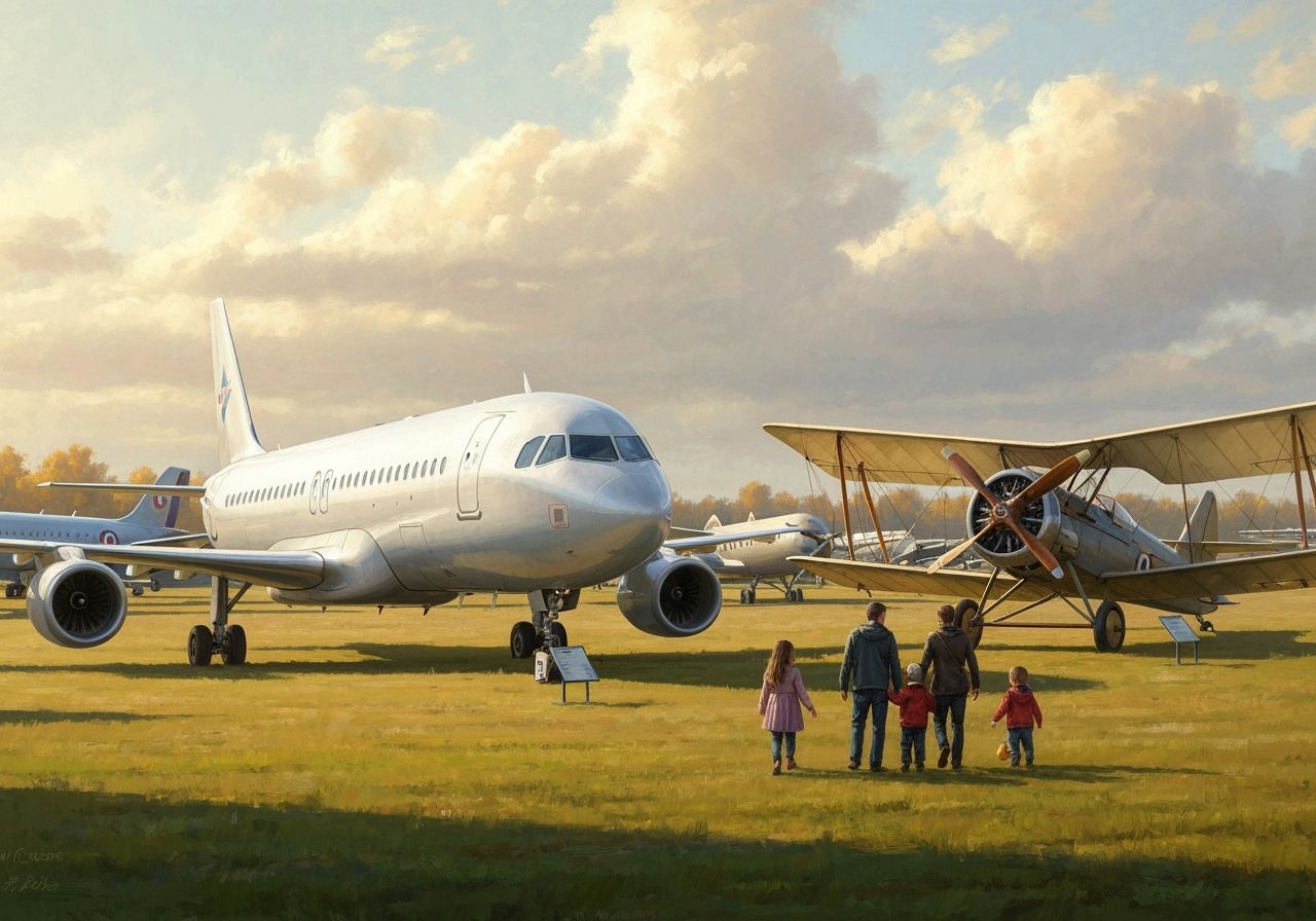 Open-Air Aviation Museum in Autumn Sunlight, Impressionist S...