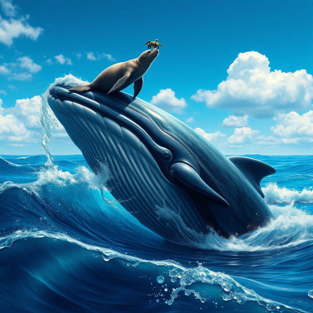 Whale, Seal, and Turtle in Hyperrealistic Painting