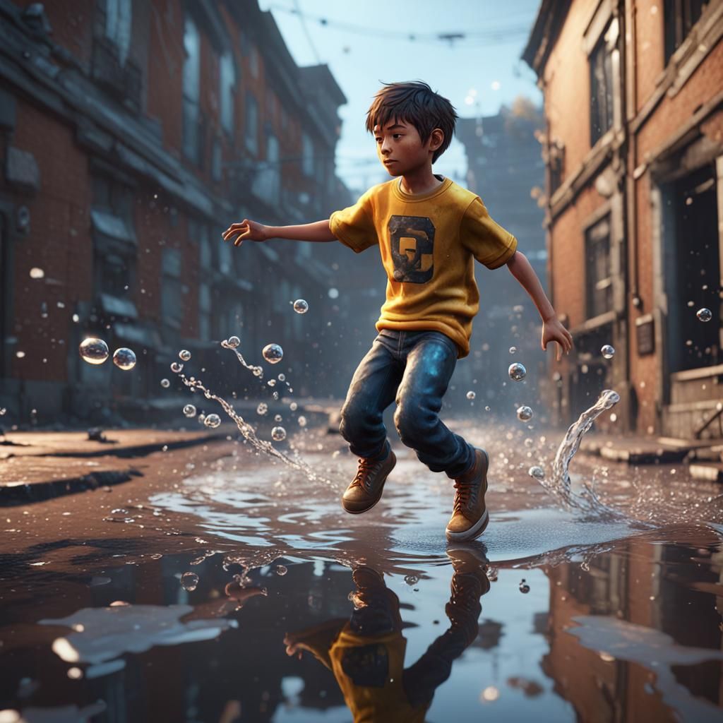 Boy Dancing in Puddle: 3D Game Cinematic