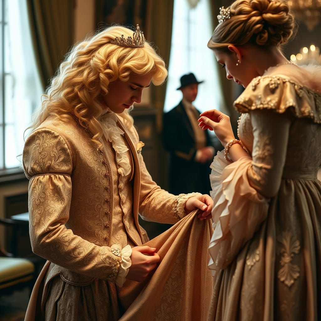 Man in Regency-Era Gown Executes Elegant Curtsy