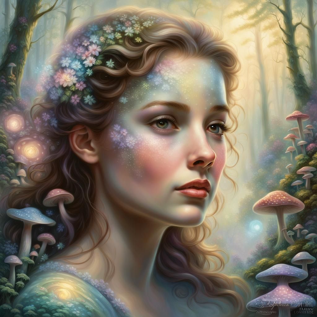 Ethereal Forest Portrait in Thomas Kinkade Style