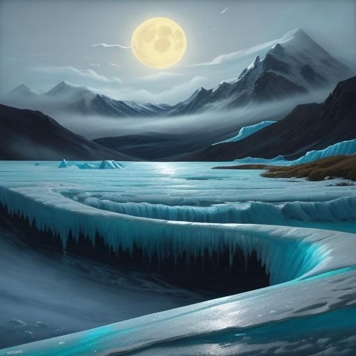 Eerie Graveyard Crow and Glacier Landscape in Impressionist ...