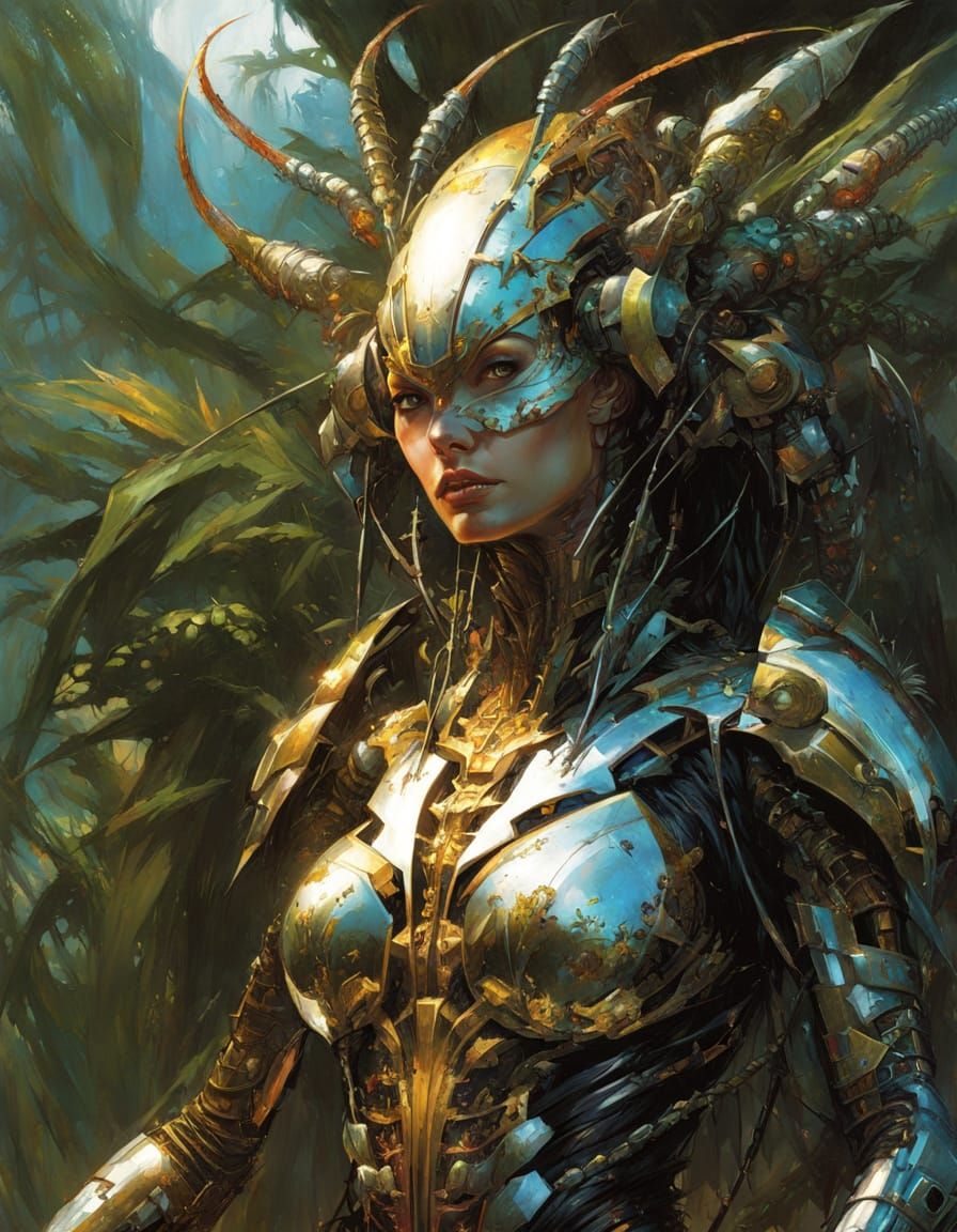 Cyborg Centipede Woman in Chrome Armor