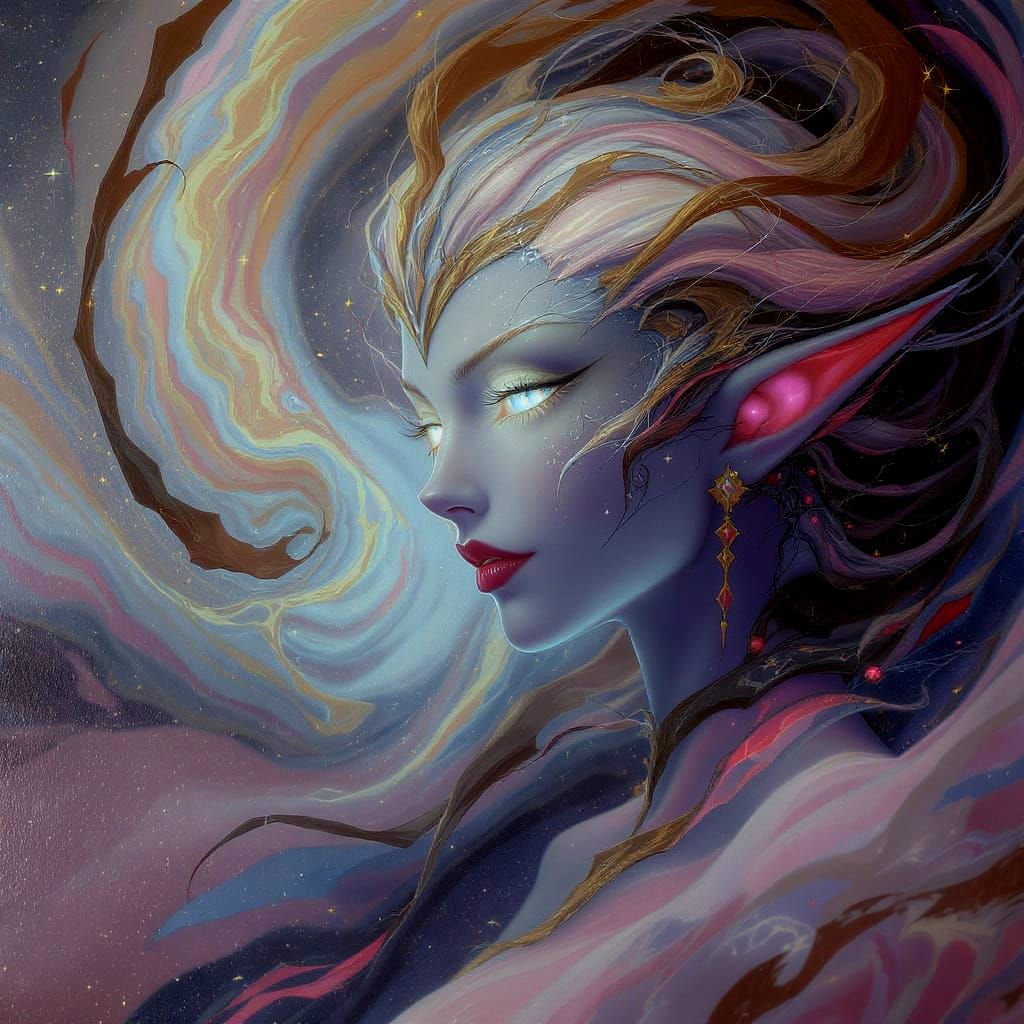 Ethereal Atomic Elf Portrait in Dreamlike Style