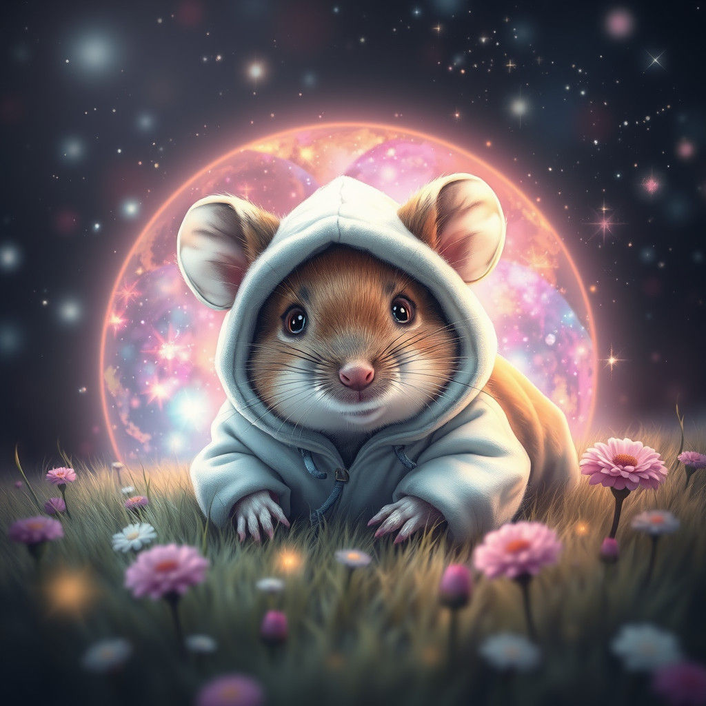 Mouse in Hoodie in a Magical Field