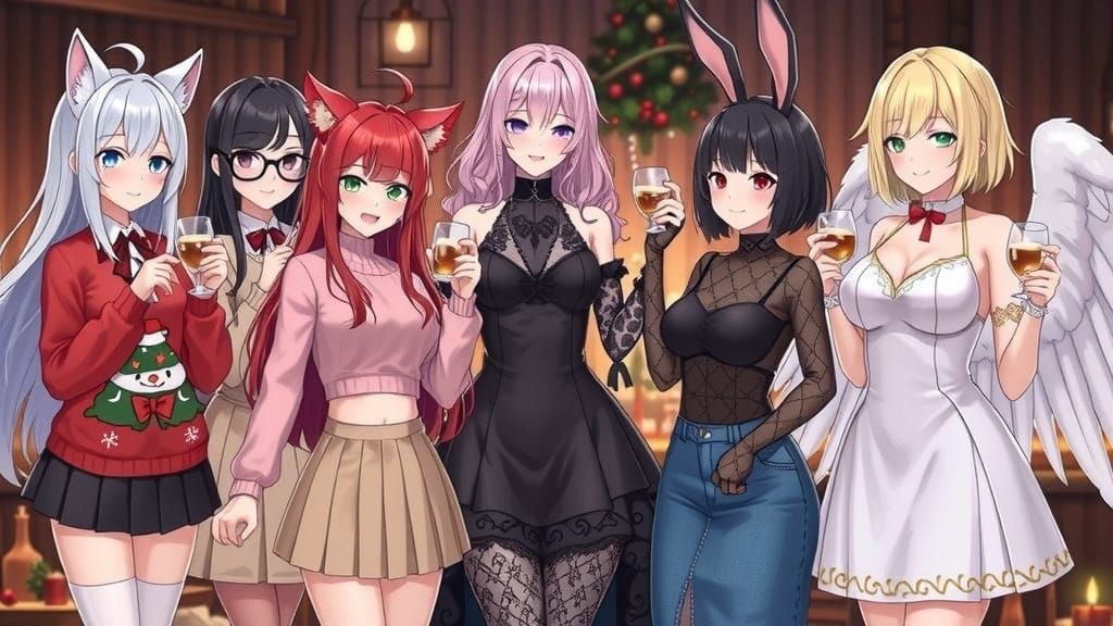 Anime Friends Celebrate Christmas and New Year's Party