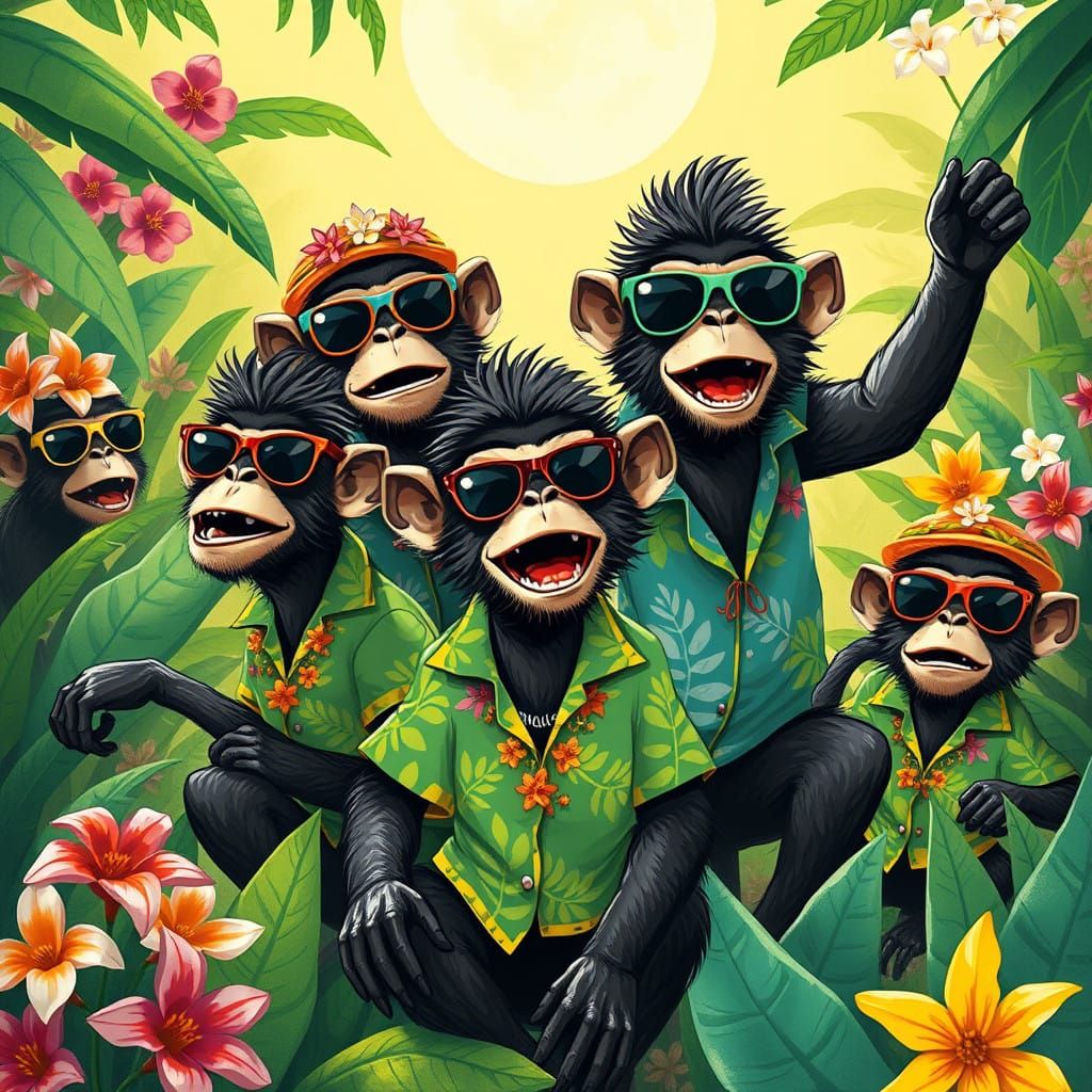 Capuchin Monkeys Cause Mischief in Vibrant Jungle Scene