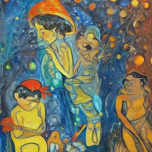 Enchanted Night: A Surrealist Oil Painting of Childhood Magi...
