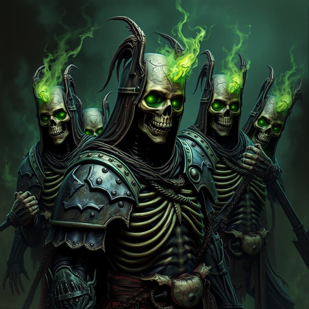 Cursed Skeletal Warriors with Green Flame Eyes