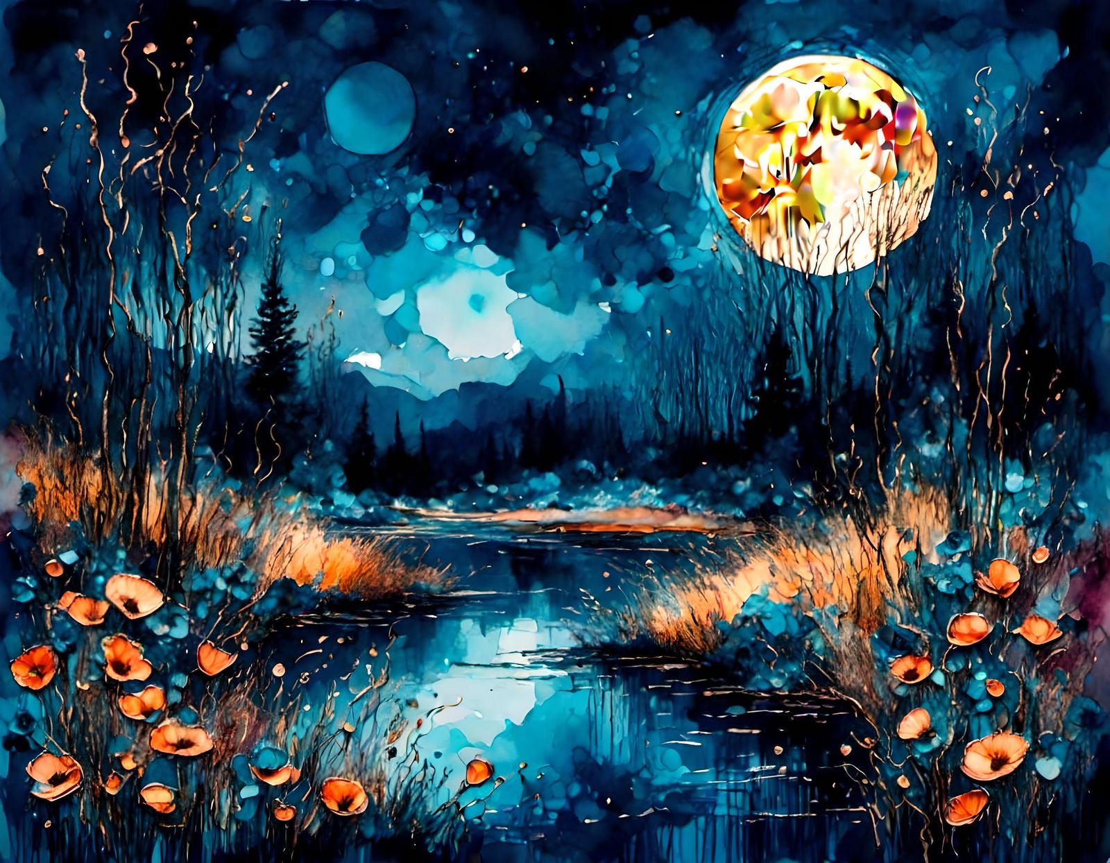 Moonlit Poppies in Delicate Pastel Twilight