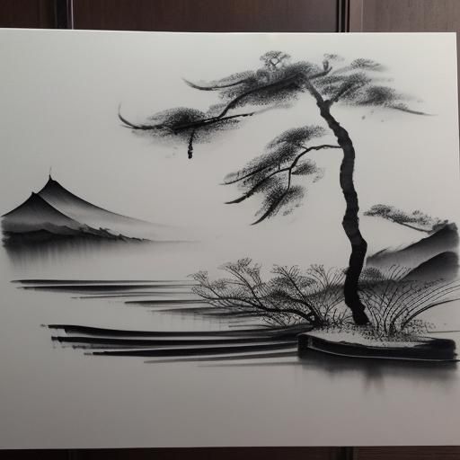 Monochrome Chinese Ink Wash Kitchen Illustration