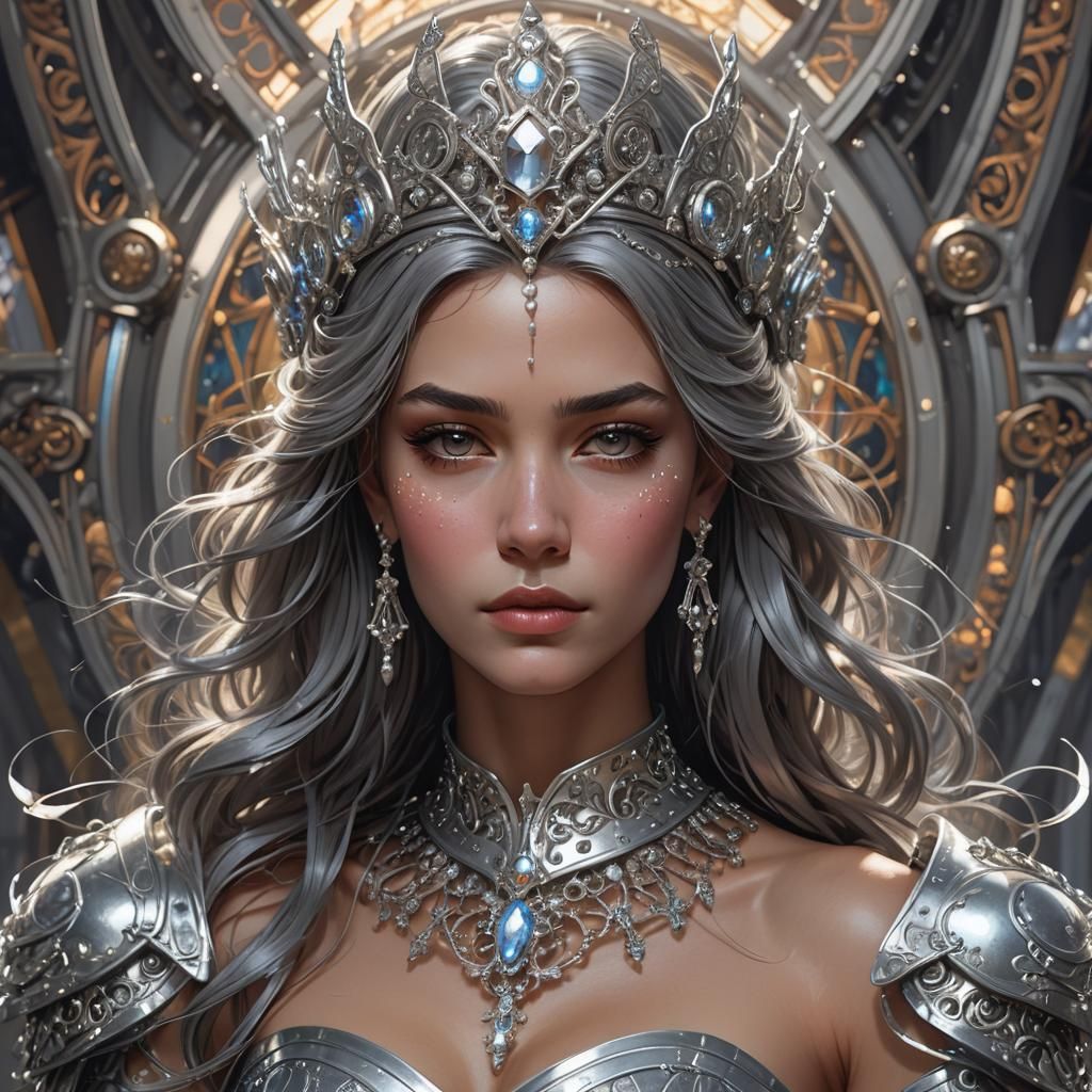 Silver Queen Portrait in Hyperdetailed Digital Art Style