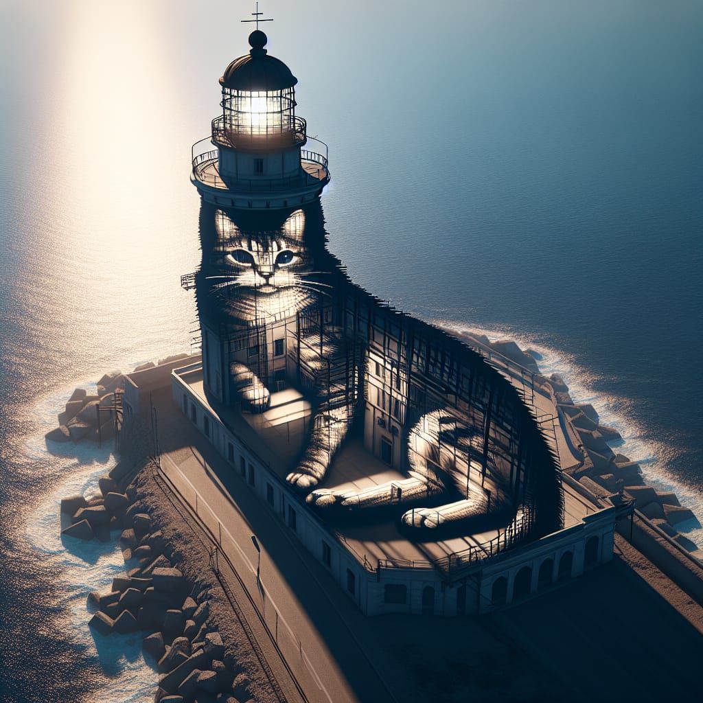 Hyperrealistic Lighthouse Beacon Unravels Into Cat Shape