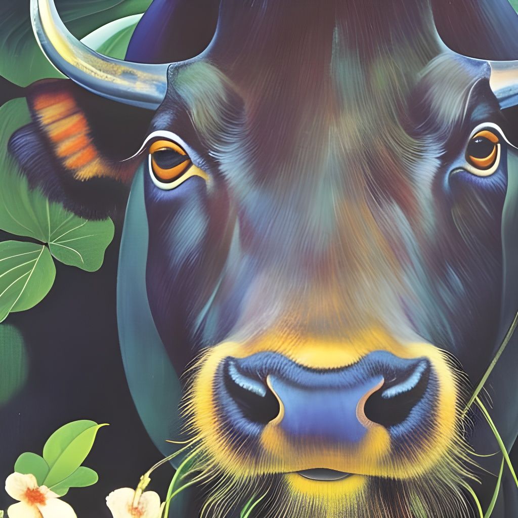 Black Water Buffalo Portrait in Vibrant Style