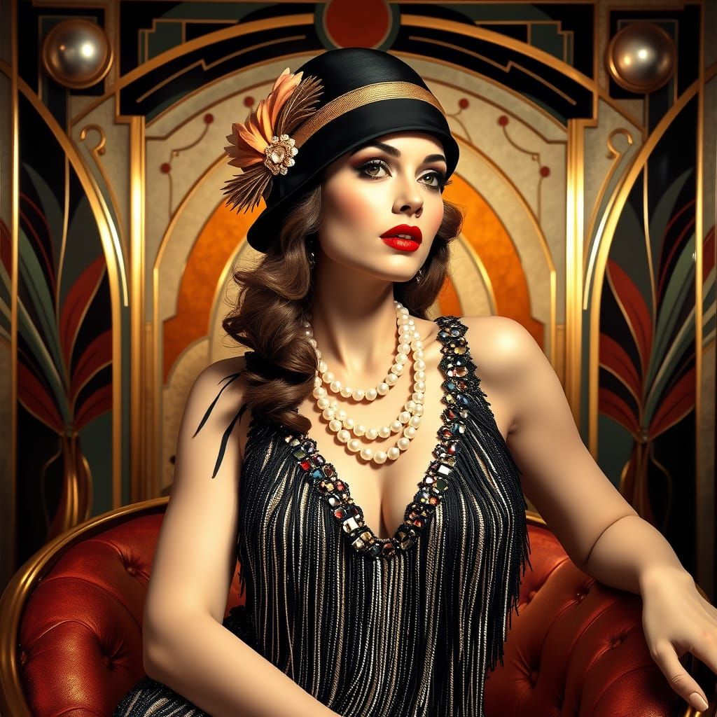 Glamorous Flapper in Art Deco Luxe