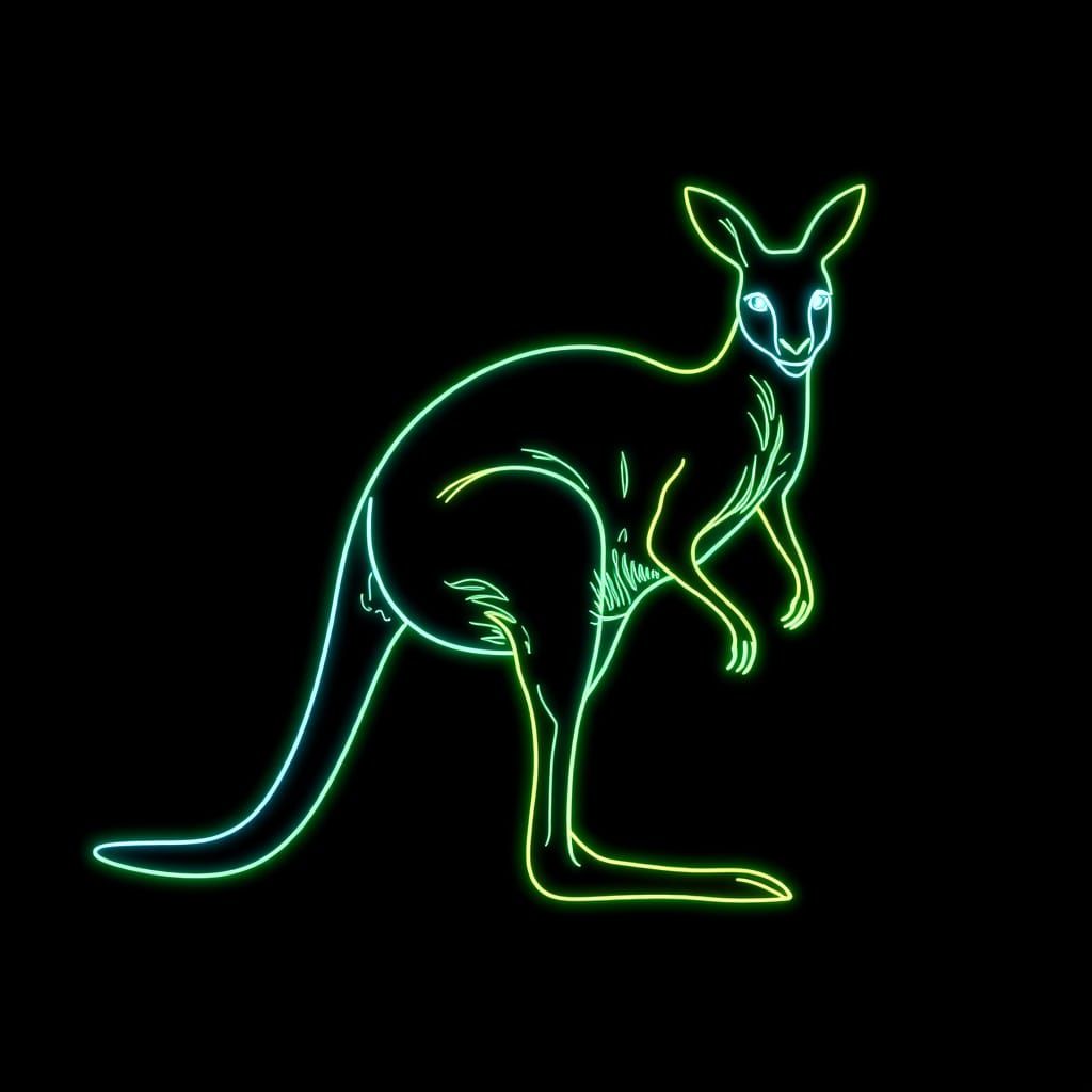 Vibrant Neon Kangaroo Against a Dark Background