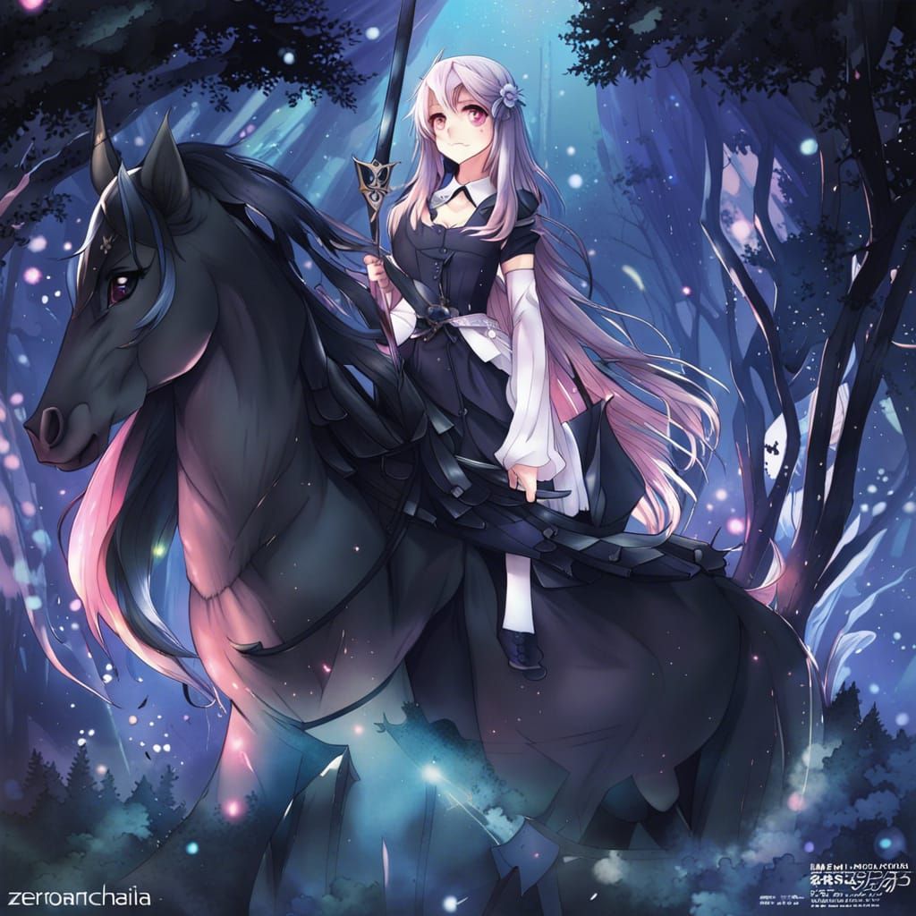 Anime Style Black Unicorn Fantasy