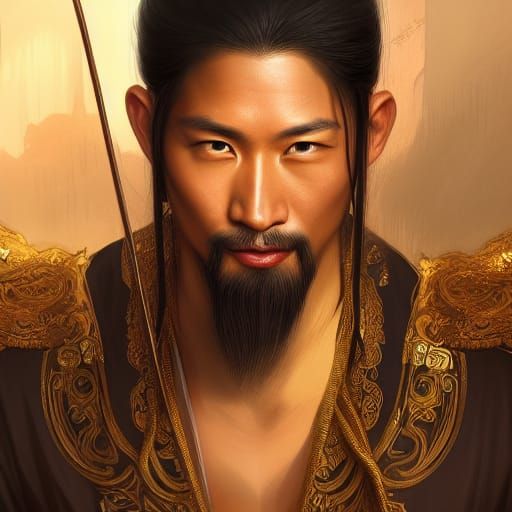 Chinese Swordsman in Garden, Hyperdetailed Digital Art