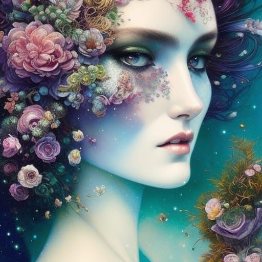 Galactic Eyes: A Detailed Portrait in Expressionistic Style