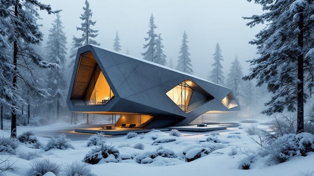 Sleek Nordic Futurist Abode in Snowy Forest