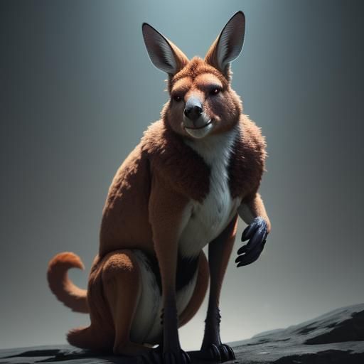 Anthro Kangaroos Boxing in Fantasy Arena, Photorealistic Art