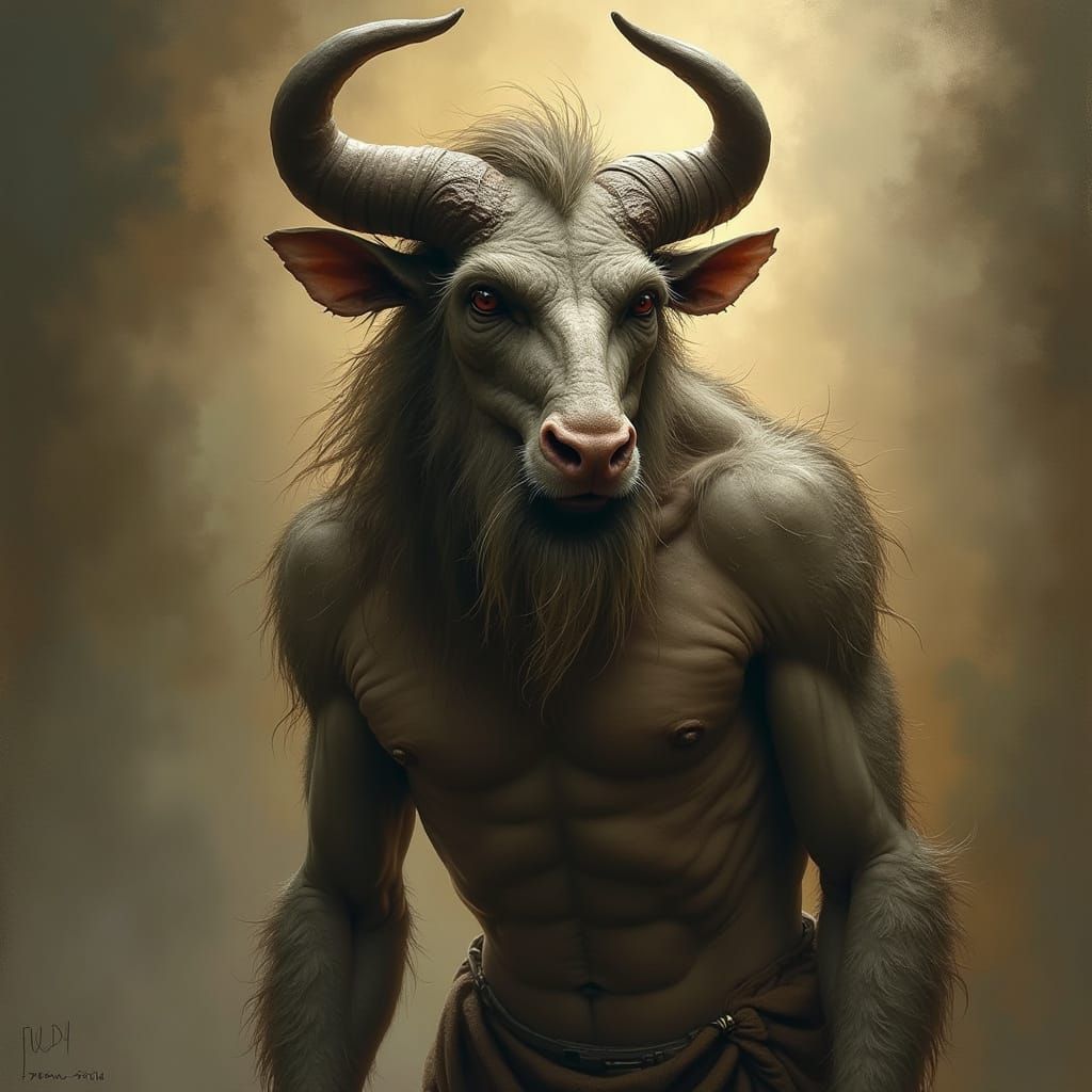 Grey Minotaur with Singular Horn, Classical Greek Vase Paint...