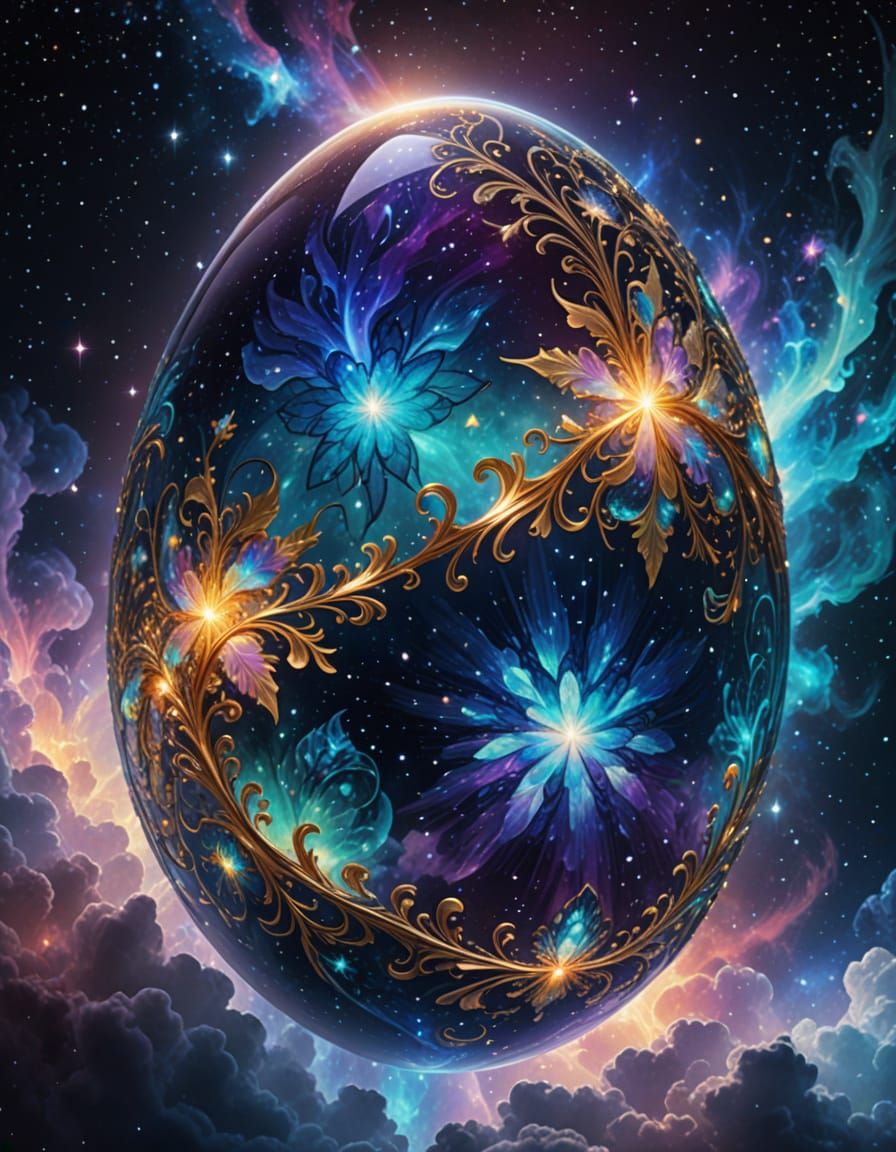 Cosmic Fabergé Easter Egg in Vibrant Iridescent Colors