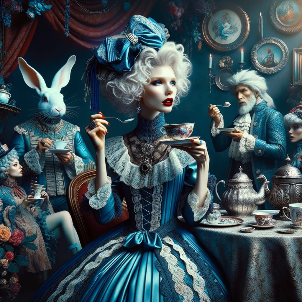 Whimsical Victorian Tea Party in a Dark and Moody Atmosphere