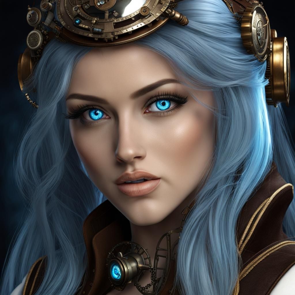Steampunk Character with Blue Eyes and Hair