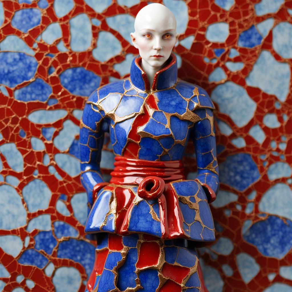 Porcelain Woman with Kintsugi Automaton Design
