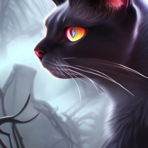 Detailed Goth Cat Fantasy Concept Art